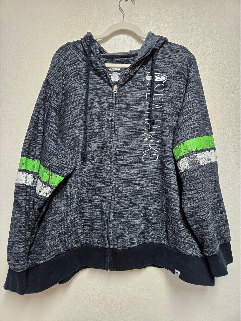 Women's Majestic Heathered College Navy Seattle Seahawks Full-Zip Hoodie 3XL